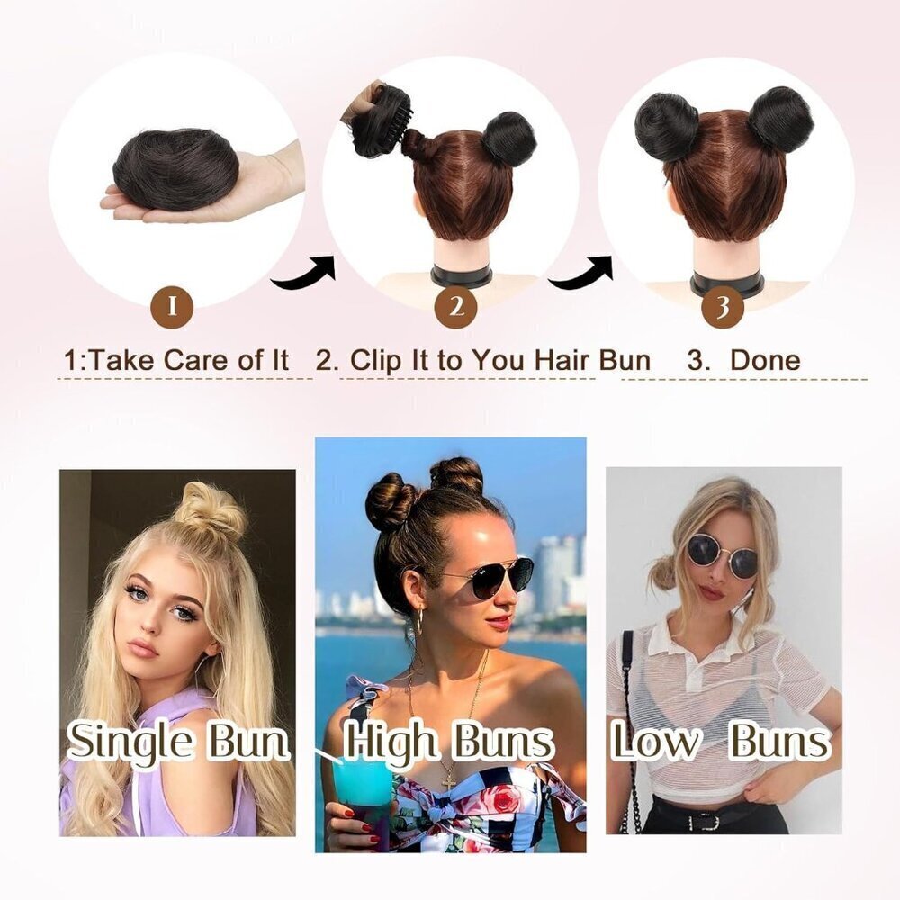 2PC Space Bun Hair Clip Natural Black Hair Bun Extensions for Women, Mini Claw C - Picture 4 of 7